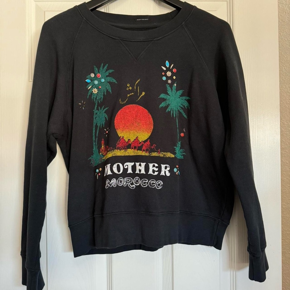 MOTHER Denim Crewneck Sweatshirt with Graphic and Jewel Details